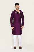 Burgundy Art Silk Kurta Set With Designer Neck
