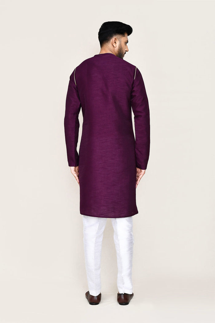 Burgundy Art Silk Kurta Set With Designer Neck