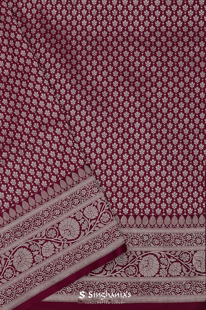 Burgundy Banarasi Silk Saree With Self Border
