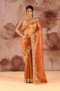 Burnt Amber Floral Embroidery Silk Blend Saree