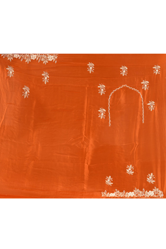 Burnt Orange With Sequin Floral Vine Border Organza Tissue Saree