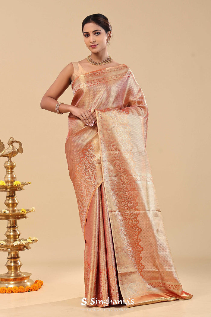 <img> Burnt Sienna Kanjivaram Saree With Gold Zari
