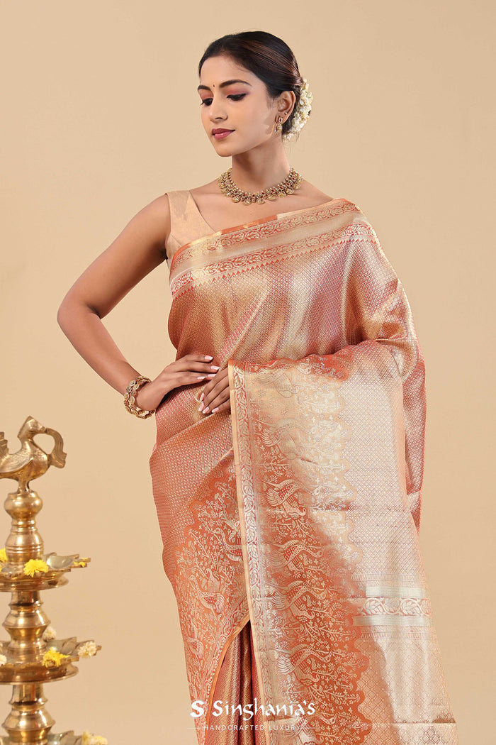 <img> Burnt Sienna Kanjivaram Saree With Gold Zari