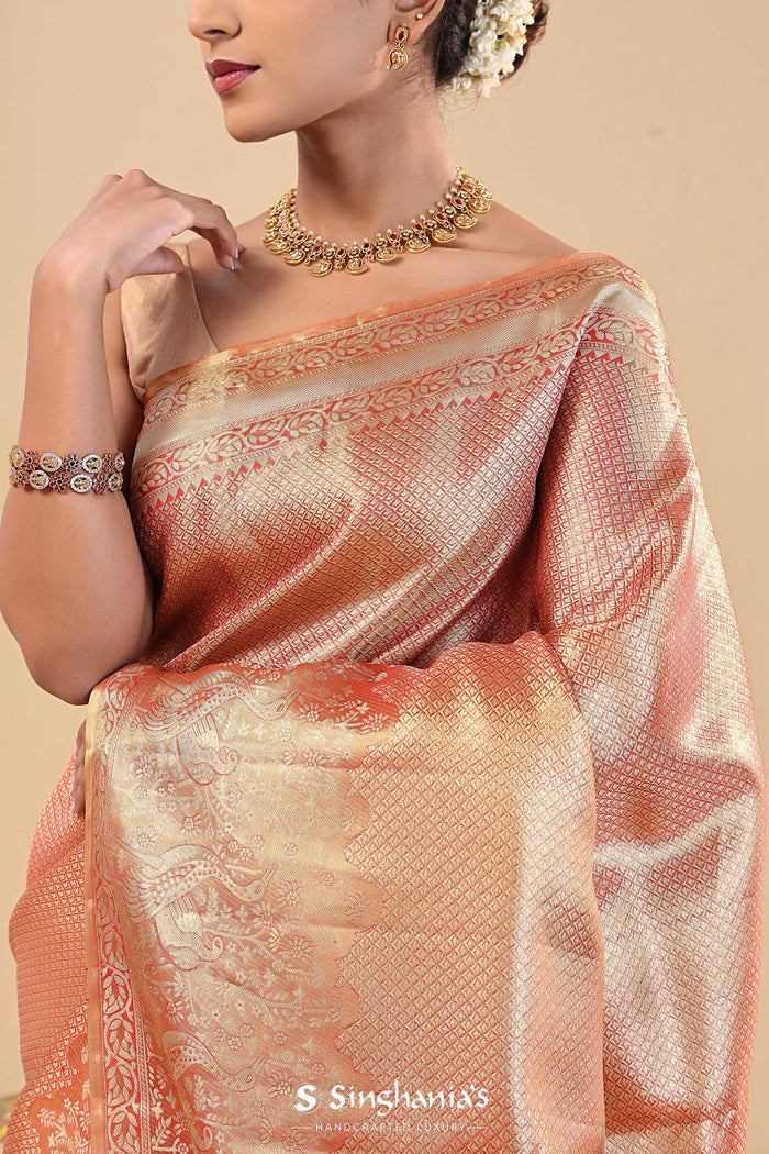 <img> Burnt Sienna Kanjivaram Saree With Gold Zari