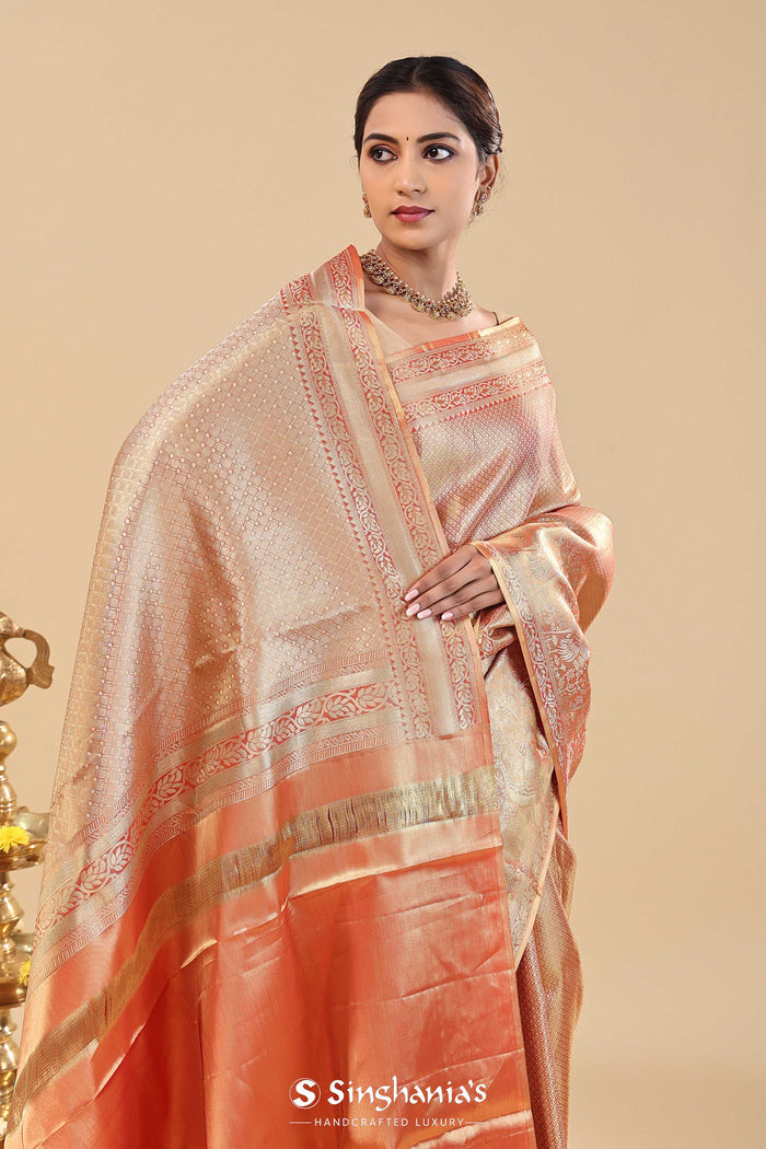 <img> Burnt Sienna Kanjivaram Saree With Gold Zari
