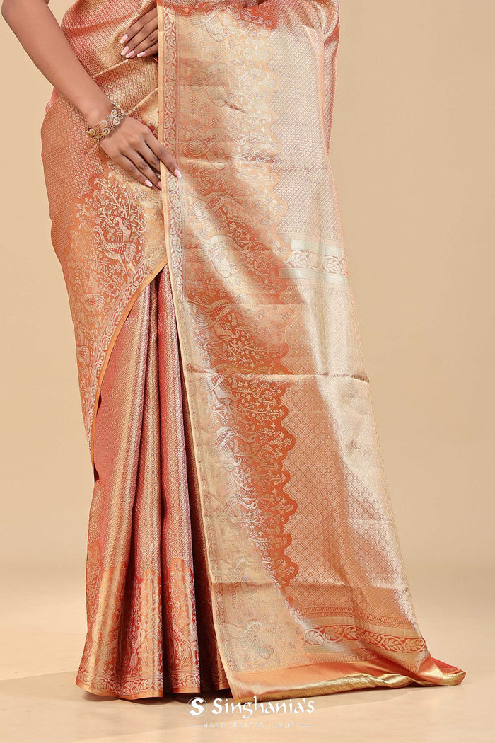 <img> Burnt Sienna Kanjivaram Saree With Gold Zari
