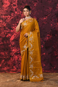 Burnt Yellow Tussar Embroidered Saree