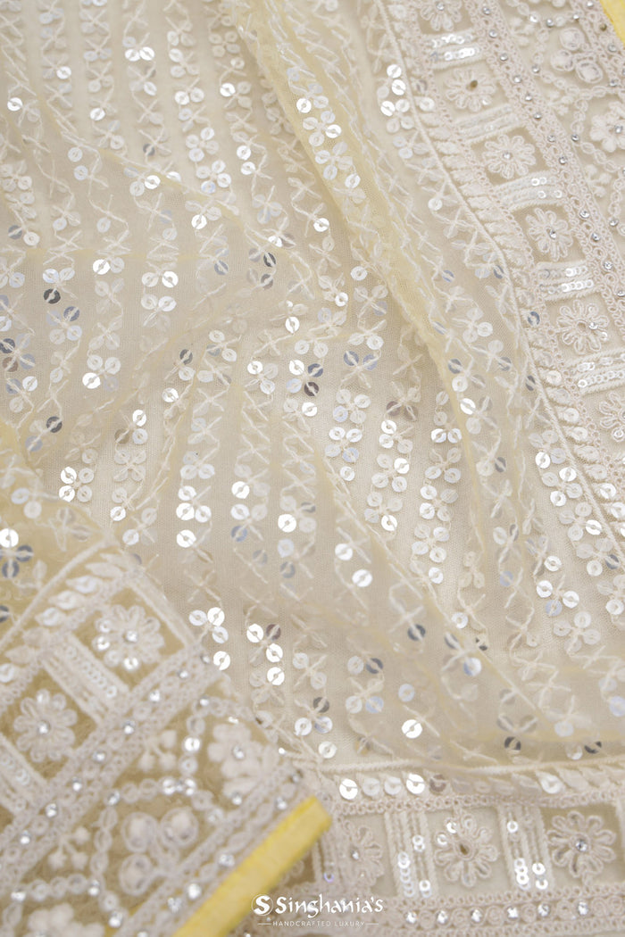 <img> Butter Yellow Net Designer Saree With Sequin Embroidery