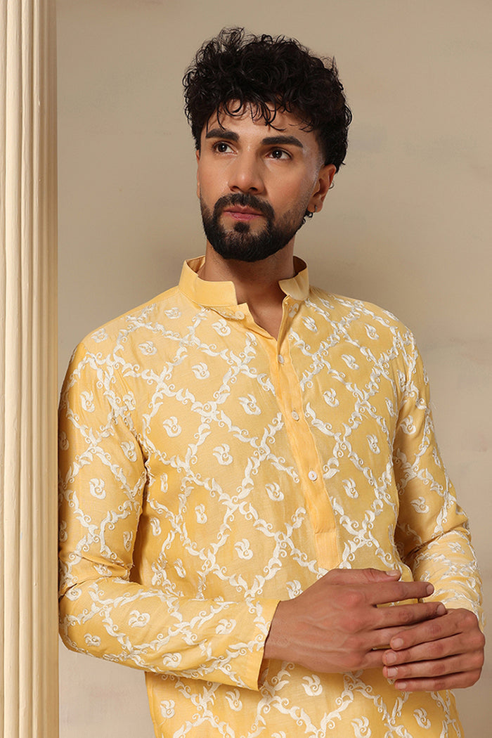 Butter Yellow Trellis Print Kurta