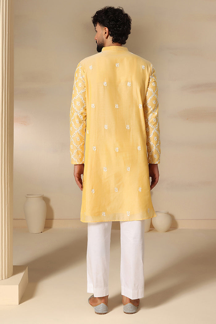 Butter Yellow Trellis Print Kurta
