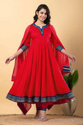 Cadmium Red Rayon Gotta Work Anarkali Set