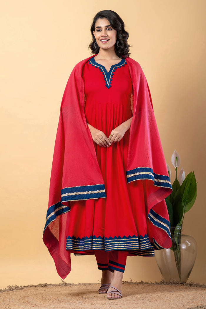 Cadmium Red Rayon Gotta Work Anarkali Set
