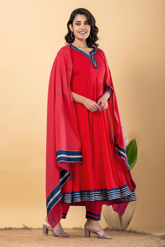 Cadmium Red Rayon Gotta Work Anarkali Set