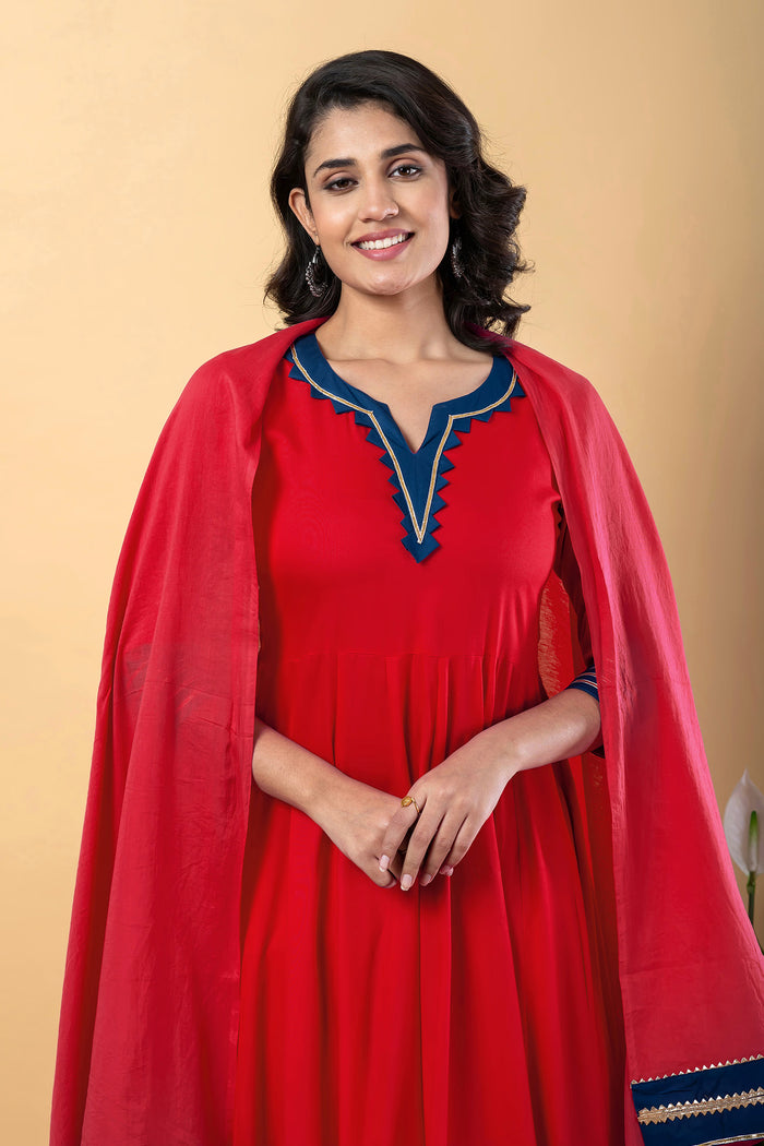 Cadmium Red Rayon Gotta Work Anarkali Set