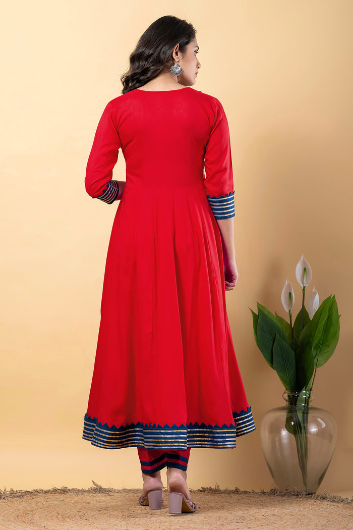 Cadmium Red Rayon Gotta Work Anarkali Set