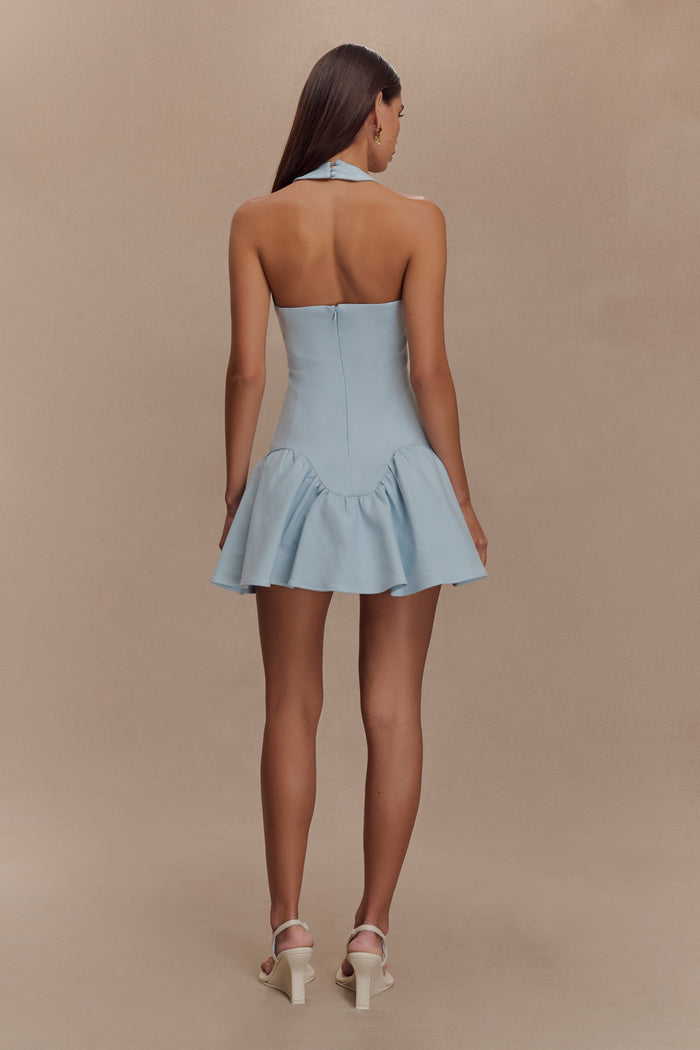Calipso Halter Mini Dress - Cornflower Blue