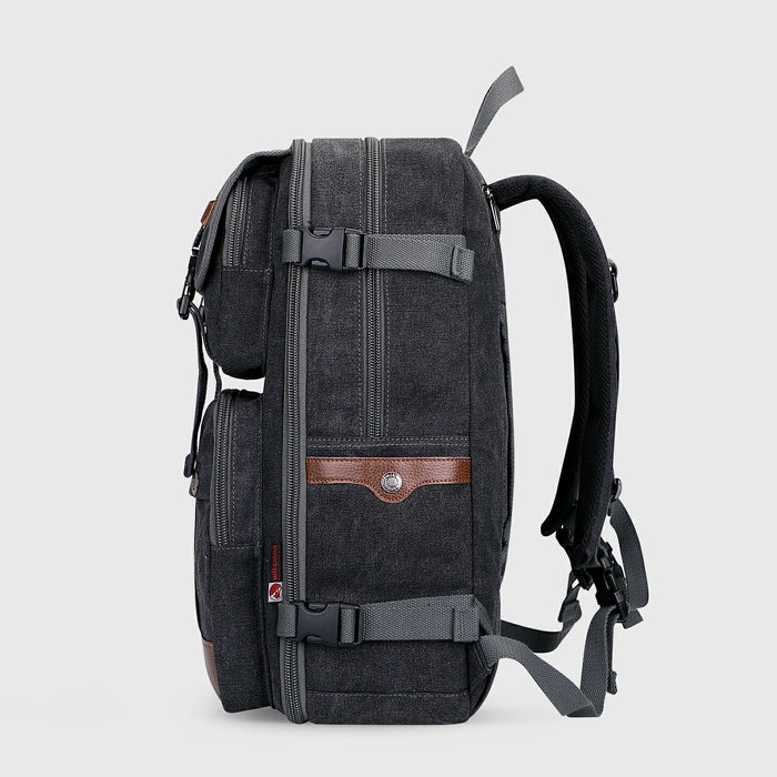 Canvas 3‑in‑1 Carry on Travel Backpack, side profile and carry-on size