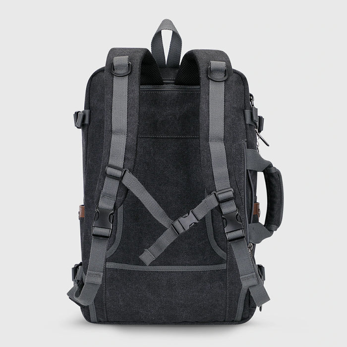 Canvas 3‑in‑1 Carry on Travel Backpack, rear panel and padded shoulder straps