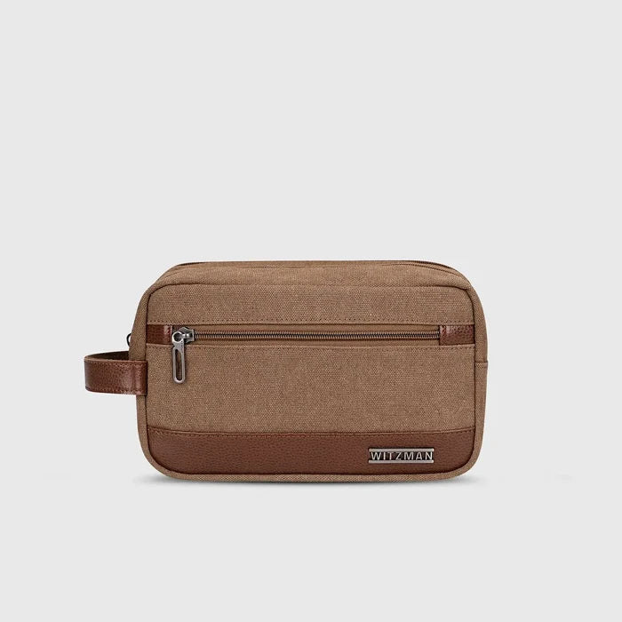Brown WITZMAN A8001 canvas toiletry bag product view