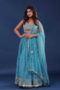 <img> Capre Blue Silk Lehenga Set