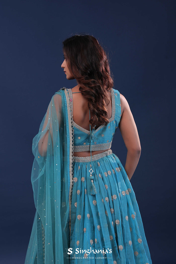 <img> Capre Blue Silk Lehenga Set