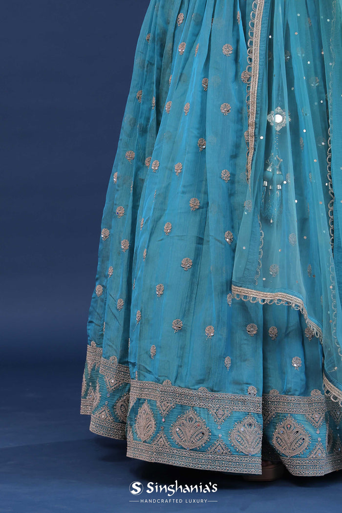 <img> Capre Blue Silk Lehenga Set