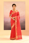 Cardinal Red Dupion Silk Foil Printed Saree