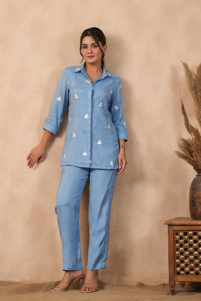 <img> Carolina Blue Santoon Co-Ord Set
