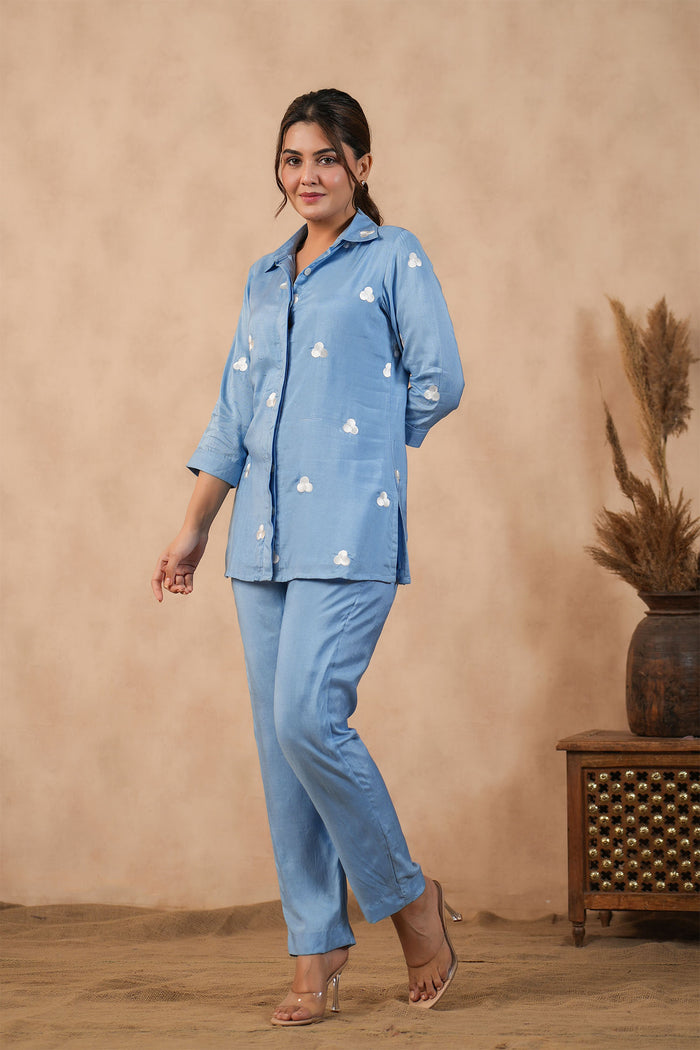 <img> Carolina Blue Santoon Co-Ord Set