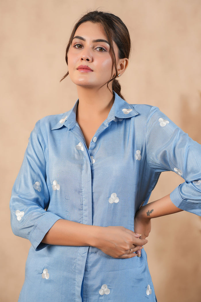 <img> Carolina Blue Santoon Co-Ord Set