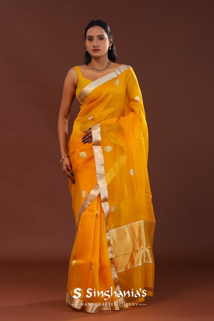 Carrot Orange Organza Banarasi Saree