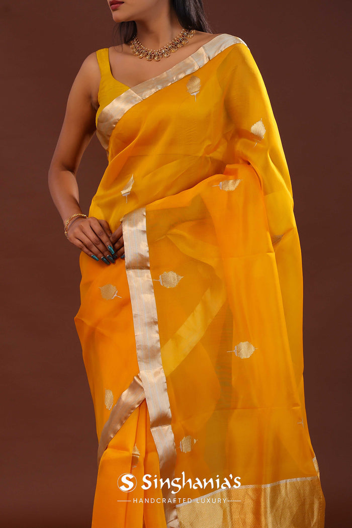 Carrot Orange Organza Banarasi Saree