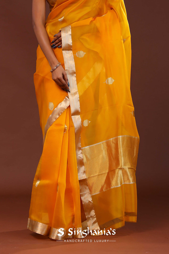 Carrot Orange Organza Banarasi Saree