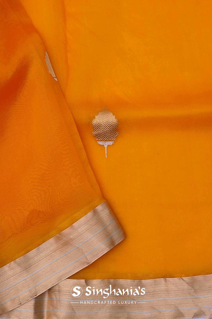Carrot Orange Organza Banarasi Saree