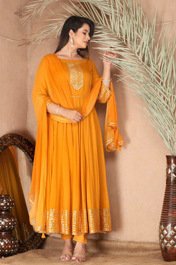 Carrot Orange Rayon Gota Work Anarkali Set