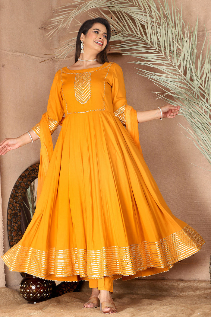 Carrot Orange Rayon Gota Work Anarkali Set