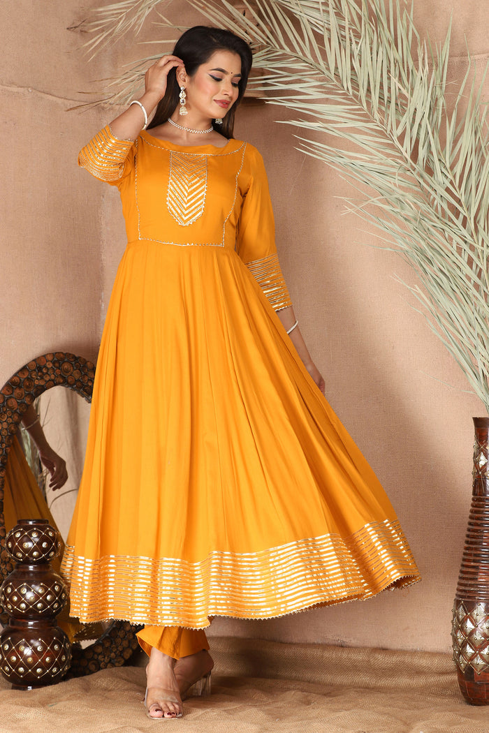 Carrot Orange Rayon Gota Work Anarkali Set
