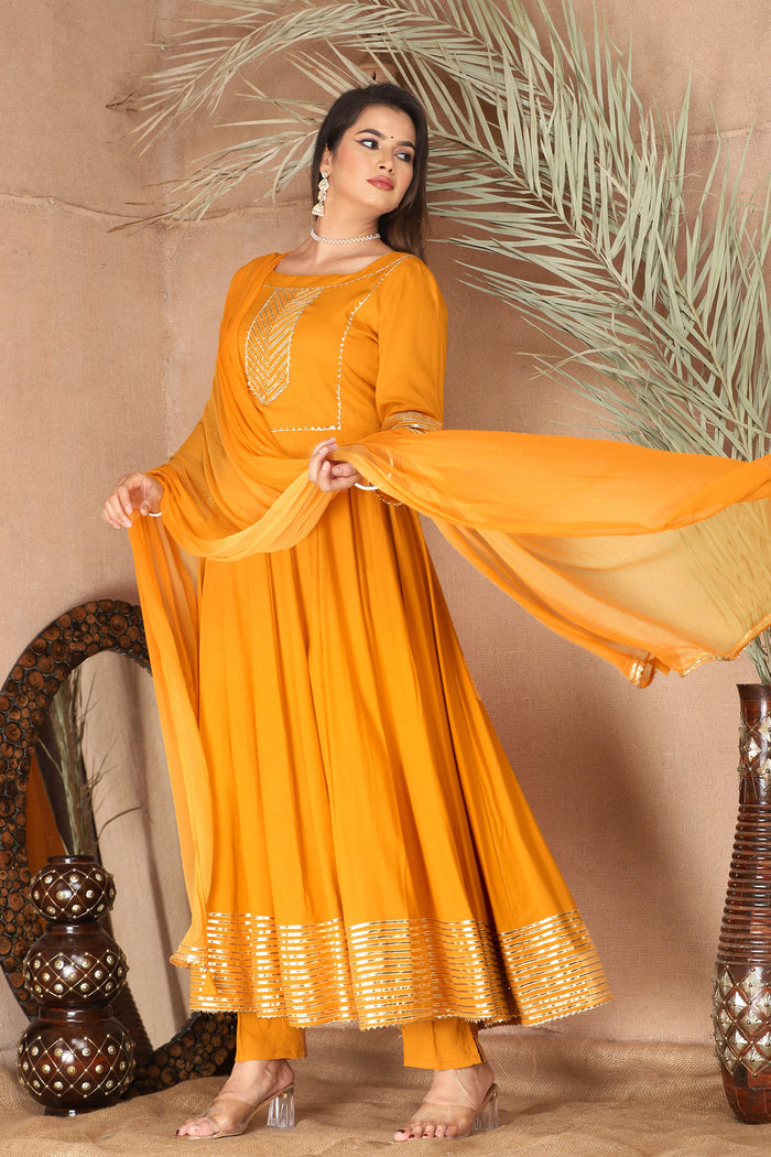 Carrot Orange Rayon Gota Work Anarkali Set