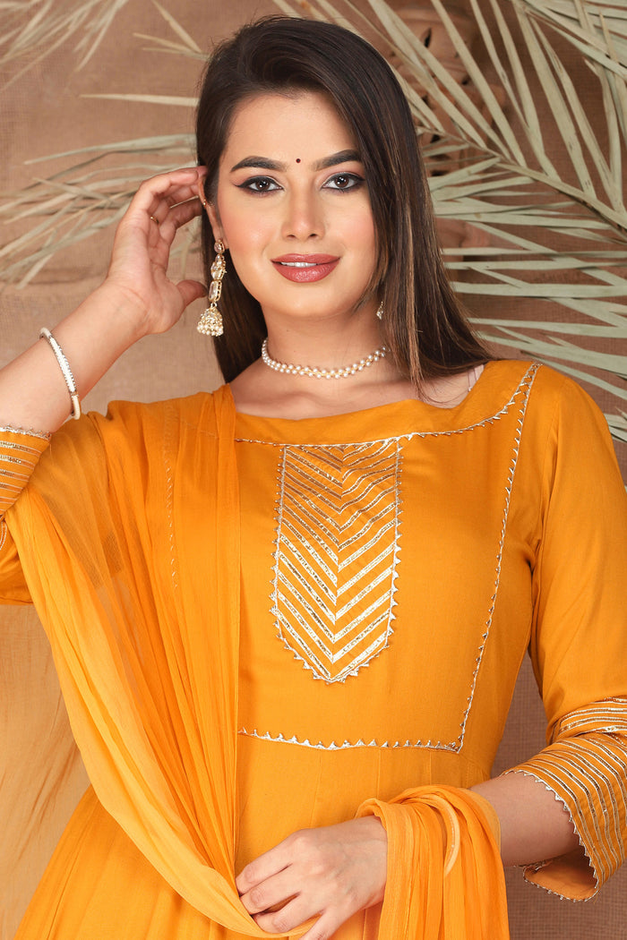 Carrot Orange Rayon Gota Work Anarkali Set