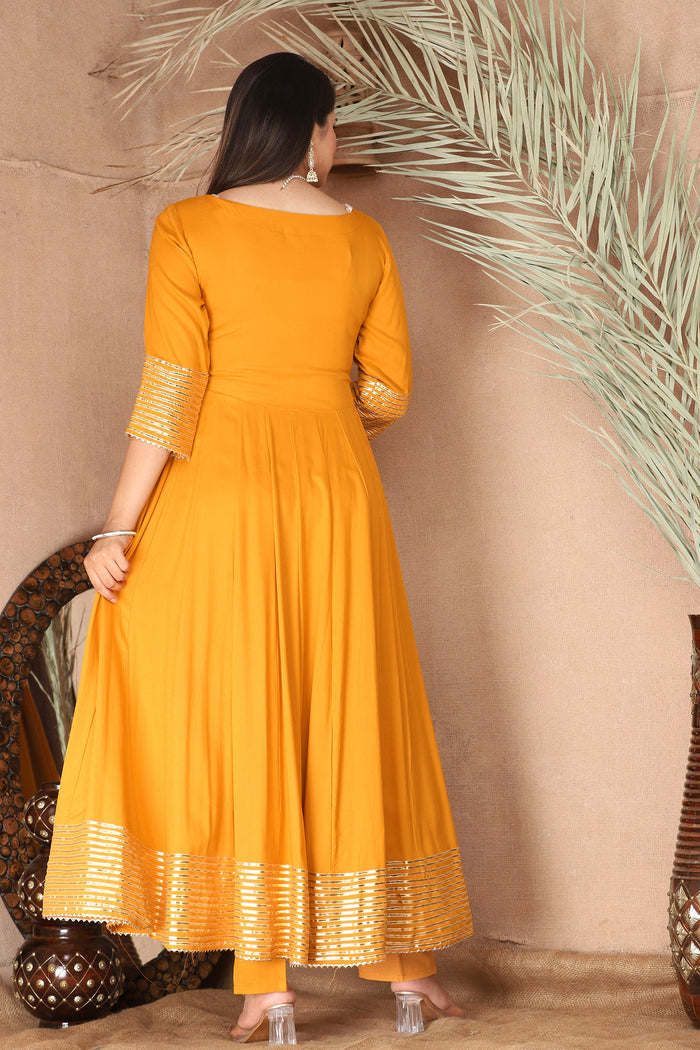 Carrot Orange Rayon Gota Work Anarkali Set