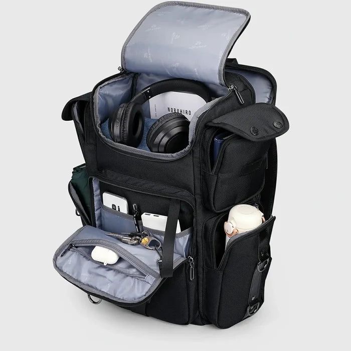 Carry-on Backpack for Men Commuting Casual Travel Laptop Backpacks, front pockets and zipper layout