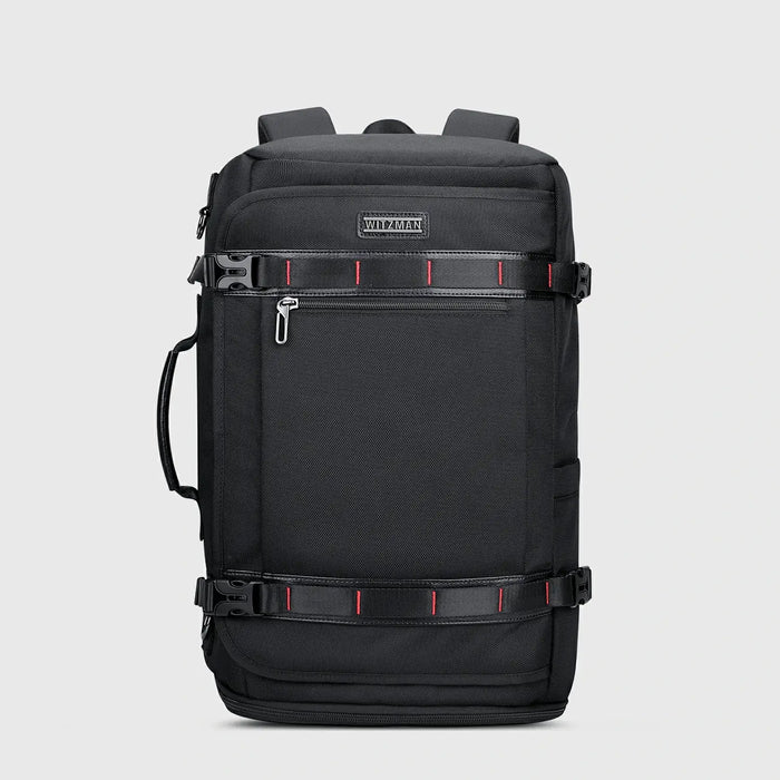 WITZMAN 35L black travel backpack for men with shoe compartment and USB port, TSA-friendly design