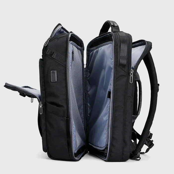 Business travel backpack for men with suitcase-style 180 degree opening