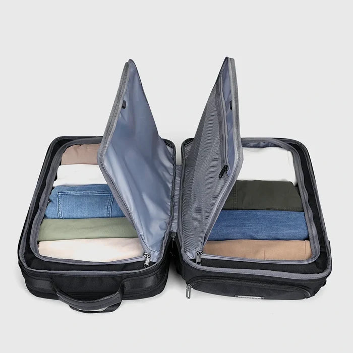Business travel backpack for men with suitcase-style 180 degree opening main