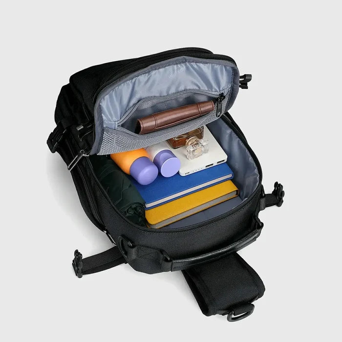 Casual Men’S Nylon Sling Bag with Multi-Pockets Crossbody Bags, front zipper pocket layout