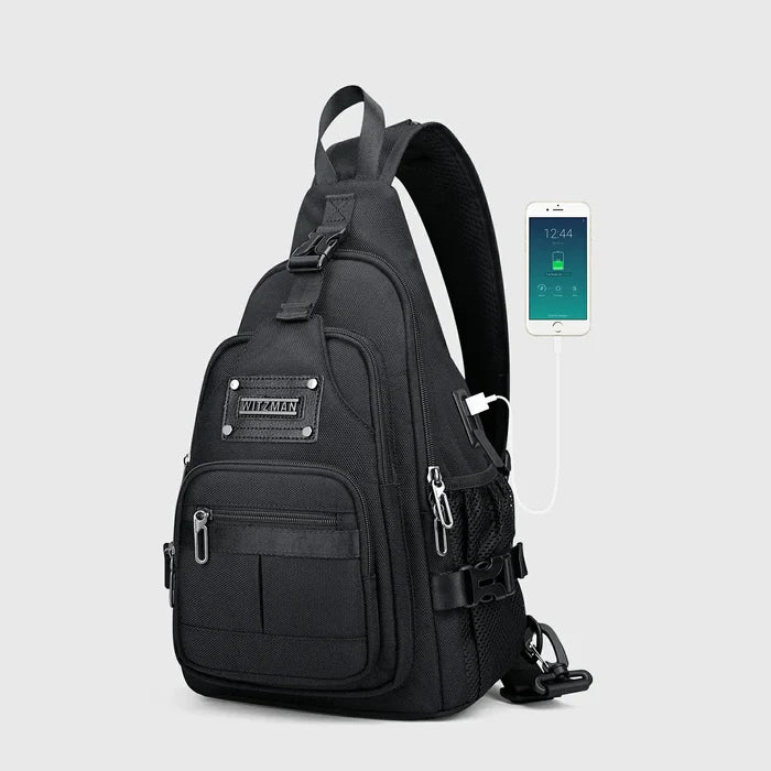 Casual Nylon Chest Bag Triangular Crossbody Sling Bags for Men, front exterior and compact shape