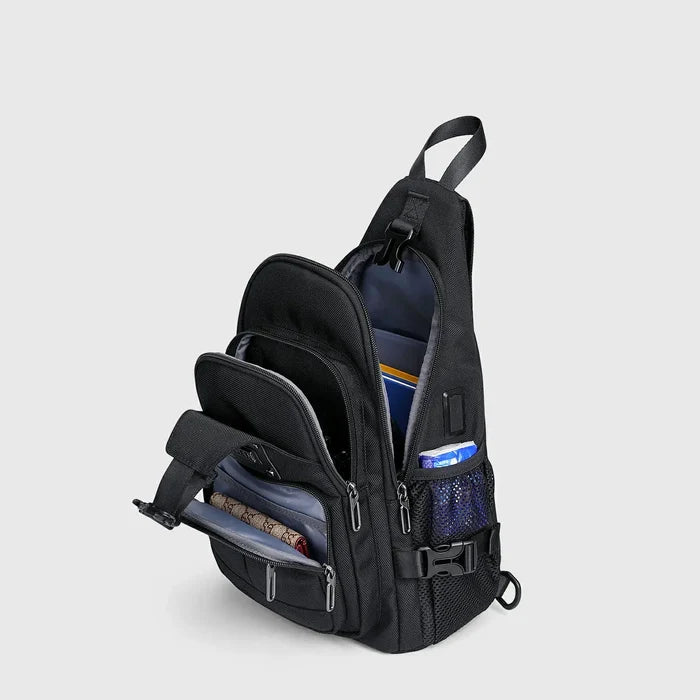 Casual Nylon Chest Bag Triangular Crossbody Sling Bags for Men, front zipper pocket layout