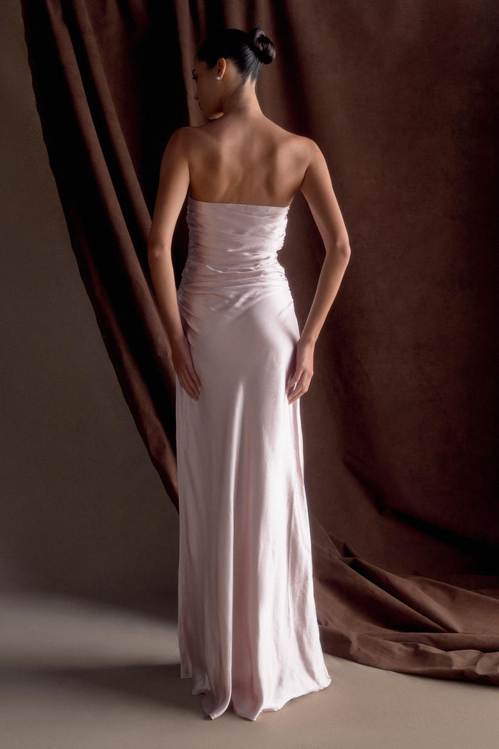 Cedar Strapless Satin Maxi Dress - Soft Pink