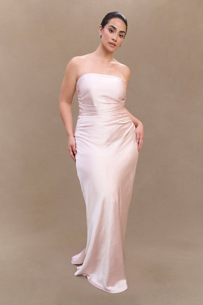 Cedar Strapless Satin Maxi Dress - Soft Pink