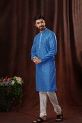 Cerulean Blue Art Silk Kurta Set With Embroidery Work